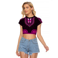 African Dashiki Raglan Cropped T Shirt With Polynesian Pattern - Pink LT9 Female Pink - Polynesian Pride