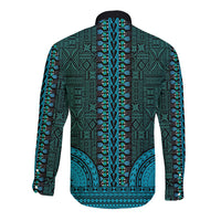 African Dashiki Long Sleeve Button Shirt With Tapa Pattern - Teal LT9 - Polynesian Pride