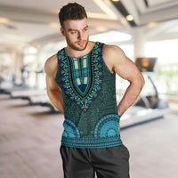 African Dashiki Men Tank Top With Tapa Pattern - Teal LT9 - Polynesian Pride