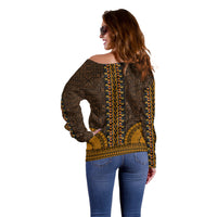 African Dashiki Off Shoulder Sweater With Tapa Pattern - Gold LT9 - Polynesian Pride