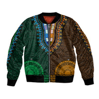 African Dashiki Bomber Jacket With Tapa Pattern - Half Green and Gold LT9 Unisex Green and Gold - Polynesian Pride