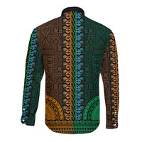 African Dashiki Long Sleeve Button Shirt With Tapa Pattern - Half Green and Gold LT9 - Polynesian Pride