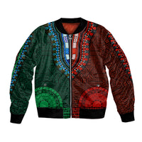 African Dashiki Bomber Jacket With Tapa Pattern - Half Green and Red LT9 Unisex Green and Red - Polynesian Pride