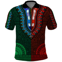 African Dashiki Polo Shirt With Tapa Pattern Half Green and Red LT9 Green and Red - Polynesian Pride