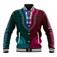 African Dashiki Baseball Jacket With Tapa Pattern - Half Teal and Pink LT9 Unisex Teal and Pink - Polynesian Pride