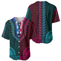 African Dashiki Baseball Jersey With Tapa Pattern - Half Teal and Pink LT9 - Polynesian Pride