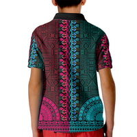African Dashiki Kid Polo Shirt With Tapa Pattern - Half Teal and Pink LT9 - Polynesian Pride