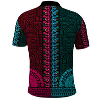 African Dashiki Polo Shirt With Tapa Pattern Half Teal and Pink LT9 - Polynesian Pride
