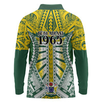 Cook Islands 1965 National Pride Long Sleeve Polo Shirt Green Yellow Tribal Pattern LT9 - Polynesian Pride