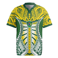 Cook Islands 1965 National Pride Rugby Jersey Green Yellow Tribal Pattern LT9 Green - Polynesian Pride
