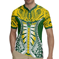 Cook Islands 1965 National Pride Rugby Jersey Green Yellow Tribal Pattern LT9 - Polynesian Pride