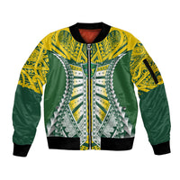 Cook Islands 1965 National Pride Sleeve Zip Bomber Jacket Green Yellow Tribal Pattern LT9 Unisex Green - Polynesian Pride