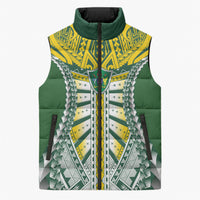 Cook Islands 1965 National Pride Sleeveless Puffer Jacket Green Yellow Tribal Pattern LT9 Unisex Green - Polynesian Pride