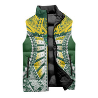 Cook Islands 1965 National Pride Sleeveless Puffer Jacket Green Yellow Tribal Pattern LT9 - Polynesian Pride