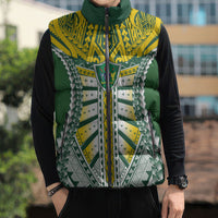 Cook Islands 1965 National Pride Sleeveless Puffer Jacket Green Yellow Tribal Pattern LT9 - Polynesian Pride
