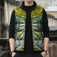 Cook Islands 1965 National Pride Sleeveless Puffer Jacket Green Yellow Tribal Pattern LT9 - Polynesian Pride