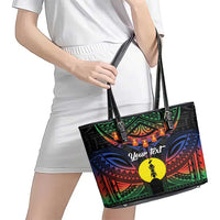 Personalised New Caledonia All Saints Day Leather Tote Bag Candle Light with Polynesian Style