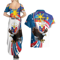 Personalized Filipino-American Couples Matching Summer Maxi Dress and Hawaiian Shirt The Eight-Rayed Sun with Bald Eagle LT9 - Polynesian Pride
