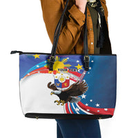 Personalized Filipino-American Leather Tote Bag The Eight-Rayed Sun with Bald Eagle LT9 - Polynesian Pride