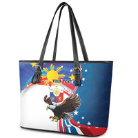 Personalized Filipino-American Leather Tote Bag The Eight-Rayed Sun with Bald Eagle LT9 - Polynesian Pride