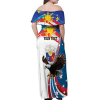 Personalized Filipino-American Off Shoulder Maxi Dress The Eight-Rayed Sun with Bald Eagle LT9 - Polynesian Pride