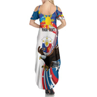 Personalized Filipino-American Summer Maxi Dress The Eight-Rayed Sun with Bald Eagle LT9 - Polynesian Pride