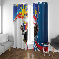 Personalized Filipino-American Window Curtain The Eight-Rayed Sun with Bald Eagle LT9 With Grommets Blue - Polynesian Pride