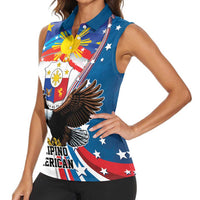 Personalized Filipino-American Women Sleeveless Polo Shirt The Eight-Rayed Sun with Bald Eagle