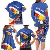 Personalized Filipino-American Family Matching Long Sleeve Bodycon Dress and Hawaiian Shirt Philippines Coat Of Arms with Bald Eagle