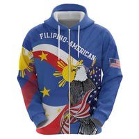 Personalized Filipino-American Zip Hoodie Philippines Coat Of Arms with Bald Eagle
