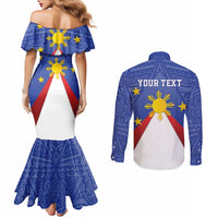Personalized Pilipinas Eight-Rayed Sun Couples Matching Mermaid Dress and Long Sleeve Button Shirt Philippines Map With Polynesian Style