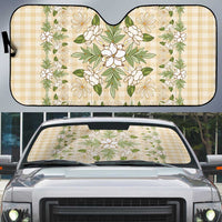Squares Maile Leaf Auto Sun Shade Beige Palaka Hawaiian Quilt Pattern - Polynesian Pride
