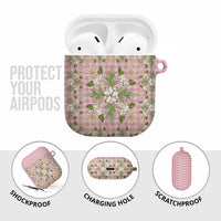 Squares Maile Leaf AirPods Case Pink Palaka Hawaiian Quilt Pattern - Polynesian Pride
