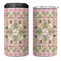 Squares Maile Leaf 4 in 1 Can Cooler Tumbler Pink Palaka Hawaiian Quilt Pattern - Polynesian Pride