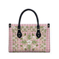 Squares Maile Leaf Leather Bag Pink Palaka Hawaiian Quilt Pattern - Polynesian Pride