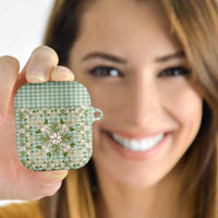 Squares Maile Leaf AirPods Case Turquoise Palaka Hawaiian Quilt Pattern LT9 - Polynesian Pride