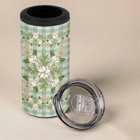 Squares Maile Leaf 4 in 1 Can Cooler Tumbler Turquoise Palaka Hawaiian Quilt Pattern - Polynesian Pride