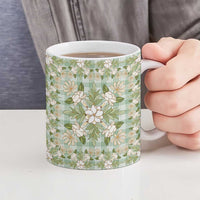 Squares Maile Leaf Ceramic Mug Turquoise Palaka Hawaiian Quilt Pattern - Polynesian Pride