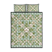 Squares Maile Leaf Quilt Bed Set Turquoise Palaka Hawaiian Quilt Pattern - Polynesian Pride