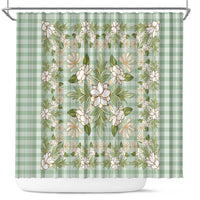 Squares Maile Leaf Shower Curtain Turquoise Palaka Hawaiian Quilt Pattern - Polynesian Pride