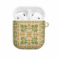 Squares Puakenikeni and Kalo AirPods Case Beige Palaka Hawaiian Quilt Pattern LT9 Beige - Polynesian Pride