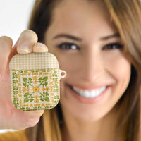 Squares Puakenikeni and Kalo AirPods Case Beige Palaka Hawaiian Quilt Pattern LT9 - Polynesian Pride