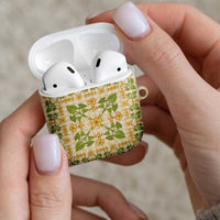 Squares Puakenikeni and Kalo AirPods Case Beige Palaka Hawaiian Quilt Pattern LT9 - Polynesian Pride