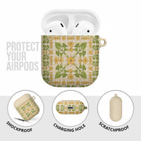 Squares Puakenikeni and Kalo AirPods Case Beige Palaka Hawaiian Quilt Pattern - Polynesian Pride