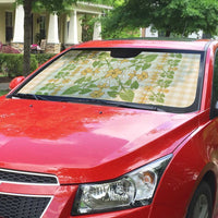 Squares Puakenikeni and Kalo Auto Sun Shade Beige Palaka Hawaiian Quilt Pattern - Polynesian Pride