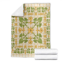 Squares Puakenikeni and Kalo Blanket Beige Palaka Hawaiian Quilt Pattern - Polynesian Pride