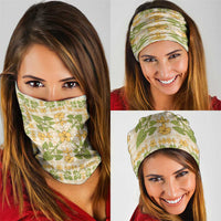 Squares Puakenikeni and Kalo Neck Gaiter Beige Palaka Hawaiian Quilt Pattern LT9 - Polynesian Pride
