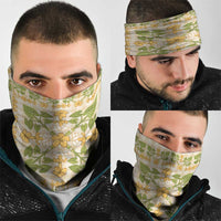 Squares Puakenikeni and Kalo Neck Gaiter Beige Palaka Hawaiian Quilt Pattern LT9 - Polynesian Pride