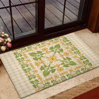 Squares Puakenikeni and Kalo Rubber Doormat Beige Palaka Hawaiian Quilt Pattern - Polynesian Pride