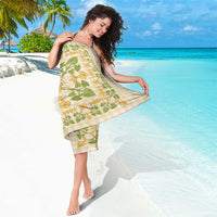 Squares Puakenikeni and Kalo Sarong Beige Palaka Hawaiian Quilt Pattern - Polynesian Pride